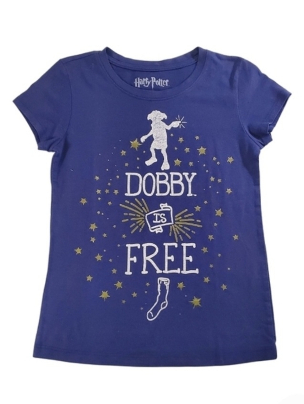 K1176 * Harry Potter Dobby Is Free Short Sleeve Tee Blue Size M (7/8)
